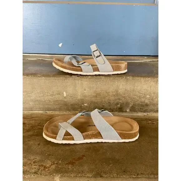 Cushionaire light blue faux leather comfort footbed sandal - Picture 3 of 9